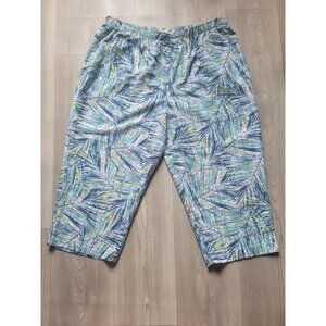 Kim Rogers Womens Capri Pants Size 18 Blue & Green Tropical Print Elastic Waist